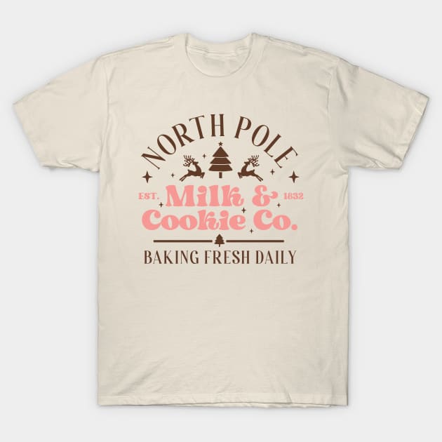 Vintage Christmas North Pole Milk and Cookie Co T-Shirt by Nova Studio Designs